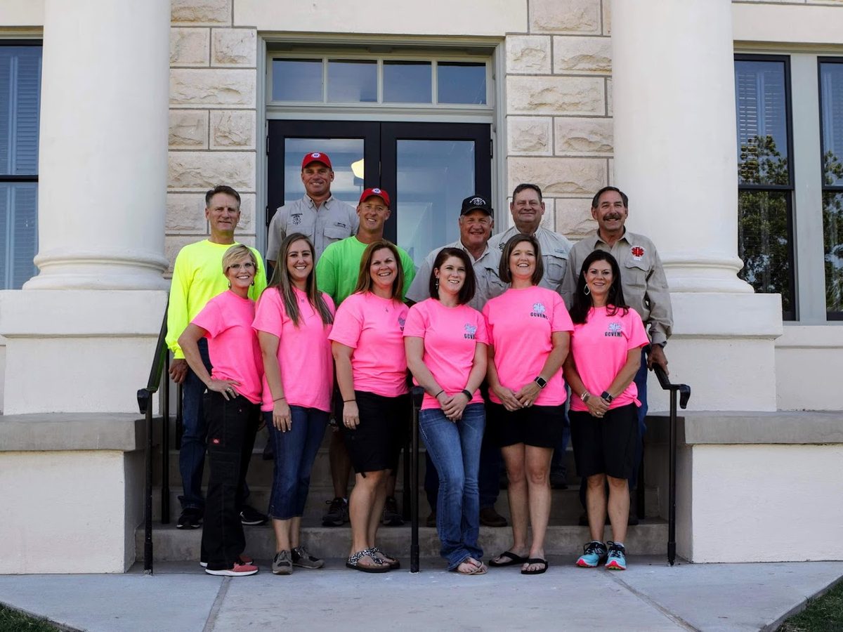 Glasscock County Volunteer EMS members in matching shirts on the courthouse steps