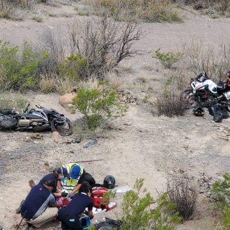 Presidio EMS working a two-bike motorcycle wreck on Hwy 170